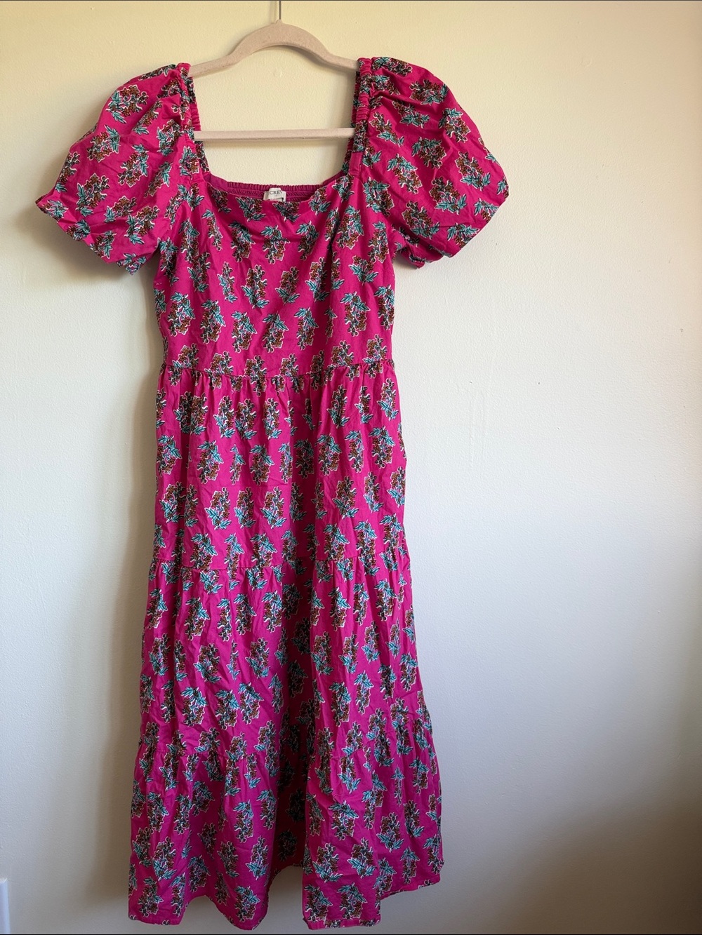 J. Crew Hot Pink Floral Puff-Sleeve Midi Dress